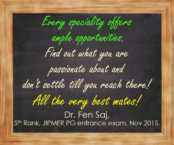 Dr. Fen Saj - JIPMER entrance topper - quote