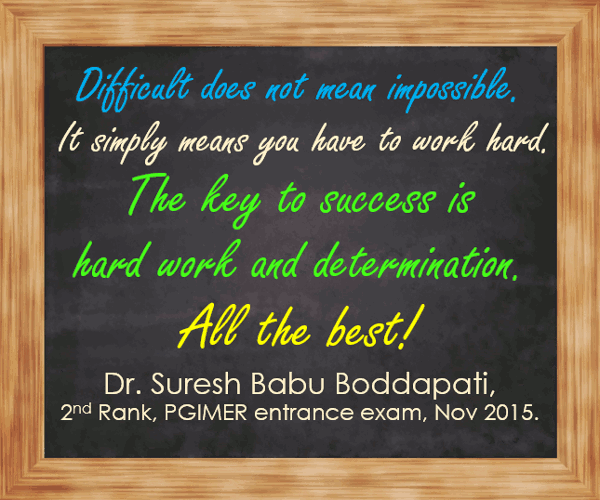 PGI entrance topper - Dr.Suresh Babu Boddapati - quote